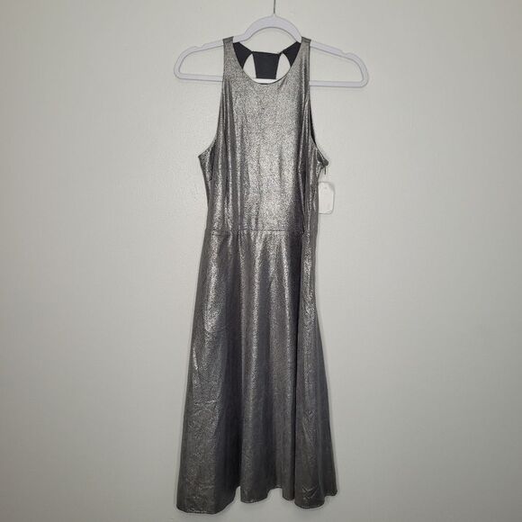 H By Halston silver Fit And Flare Party NYE Date Night Midi Dress Size 6 NWT - Picture 3 of 10